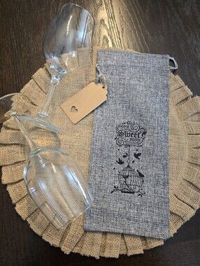 🏡Handmade "Home Sweet Home" Wine Gift Bag (Burlap/Linen look) 🍷
